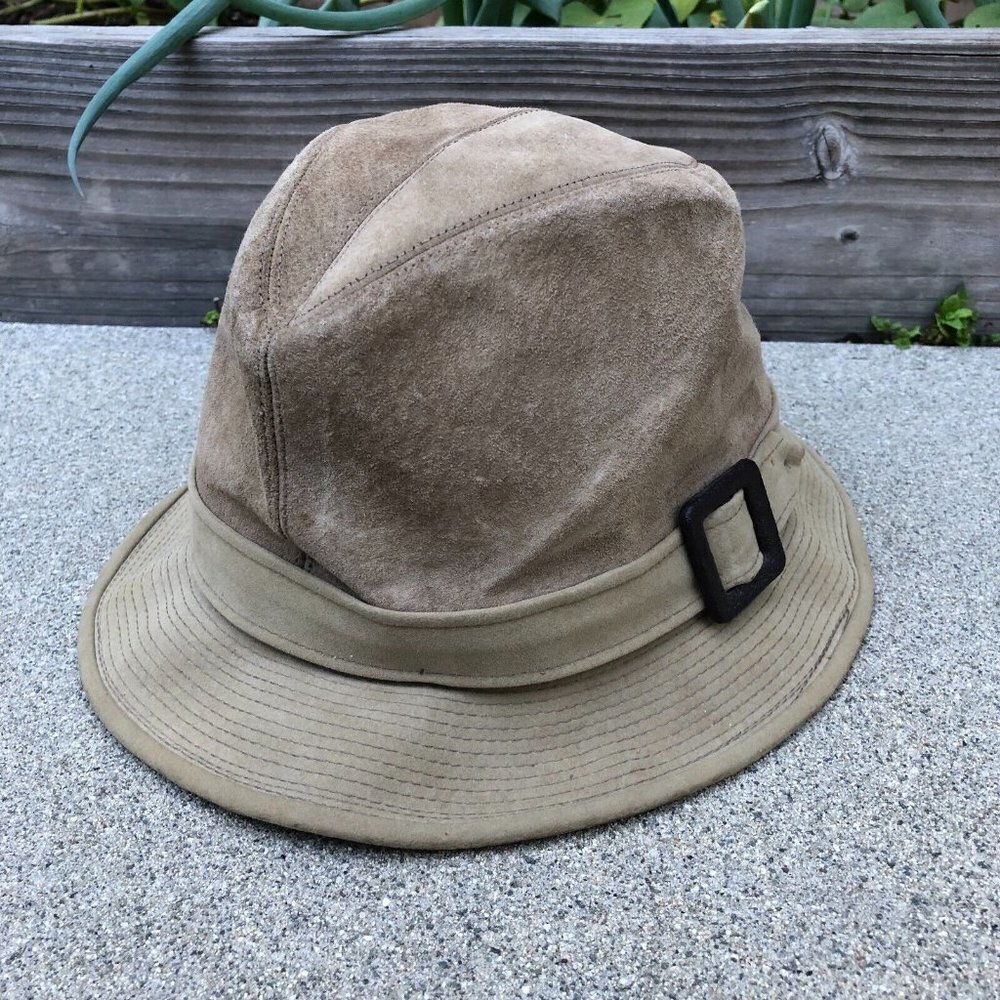 Vintage DOBBS Leather Suede Bucket Fedora Hat Men's 7 Tan Brown Cap Fifth Avenue